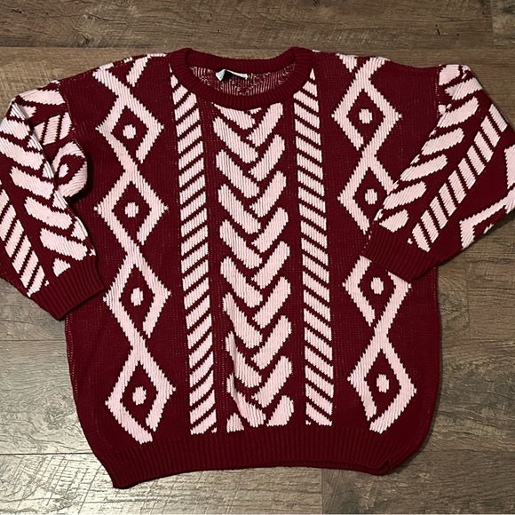 Vintage College Point Red and Pink Patterned Sweater - Picture 3 of 6